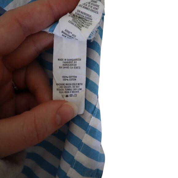 Aerie Womens Poplin Pajama Shirt Size Small Blue White Stripe Cotton Cropped - Picture 10 of 11